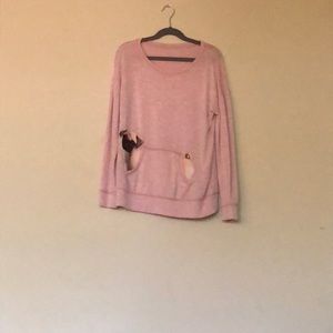 Sweater with Printed Pug in Pocket